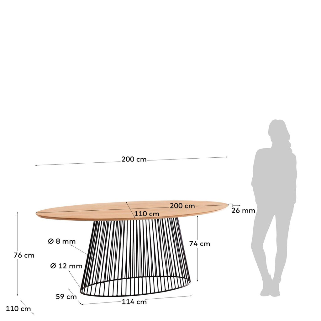 Table Leska 200 x 110 cm en manguier et pied en acier noir