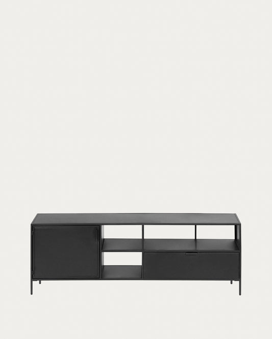 Meuble TV Shantay 1 porte et 1 tiroir en métal avec finition noire 150 x 50 cm