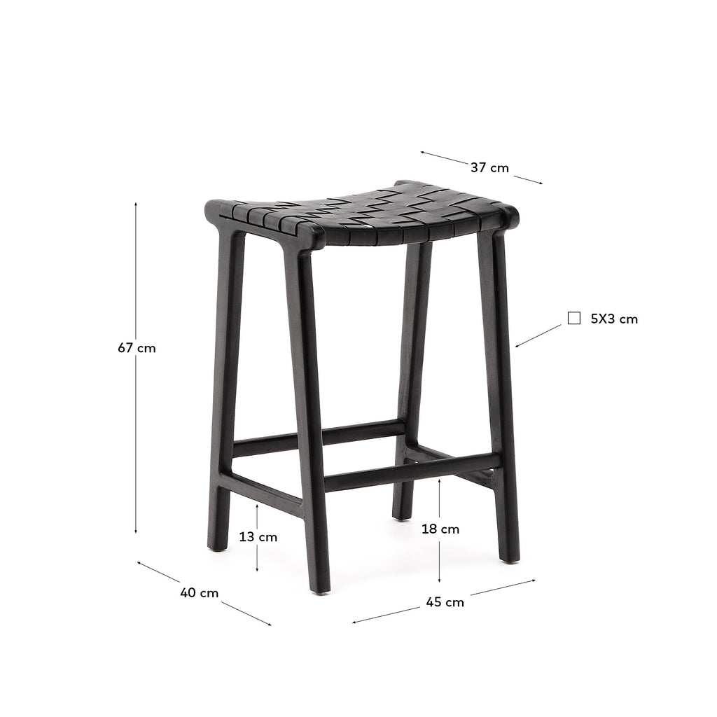 Tabouret Calixta en cuir et bois de acajou, finition noire, hauteur 67 cm