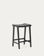 Tabouret Calixta en cuir et bois de acajou, finition noire, hauteur 67 cm