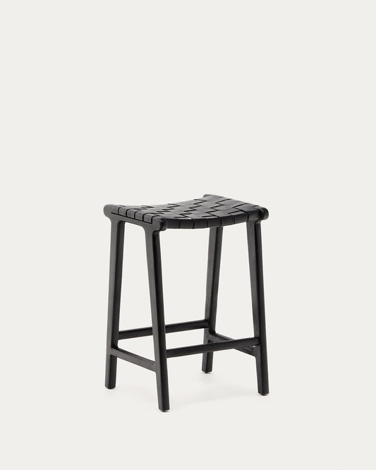 Tabouret Calixta en cuir et bois de acajou, finition noire, hauteur 67 cm