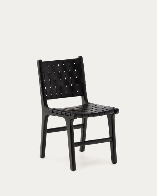 Chaise Calixta en cuir et bois de acajou avec finition noire