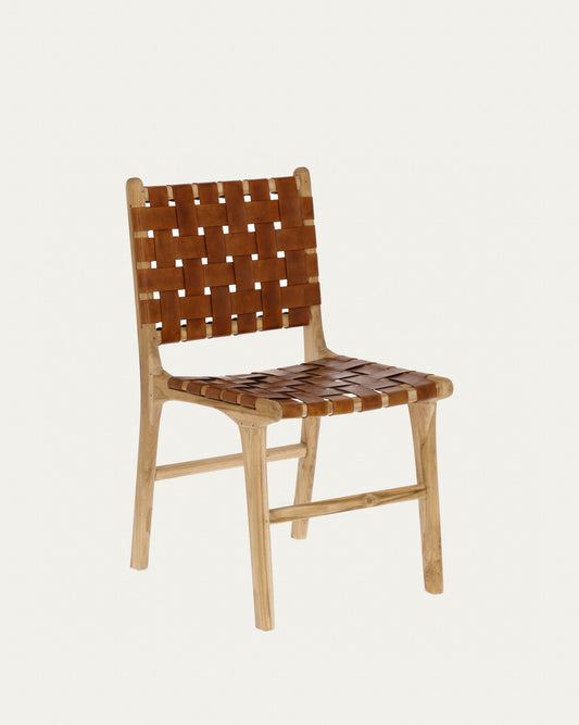 Chaise Calixta en cuir et bois de teck