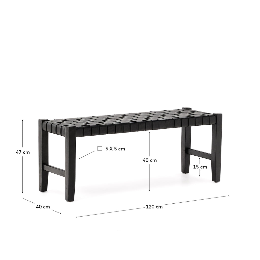 Banc Calixta en cuir et bois de acajou avec finition noire 120 cm