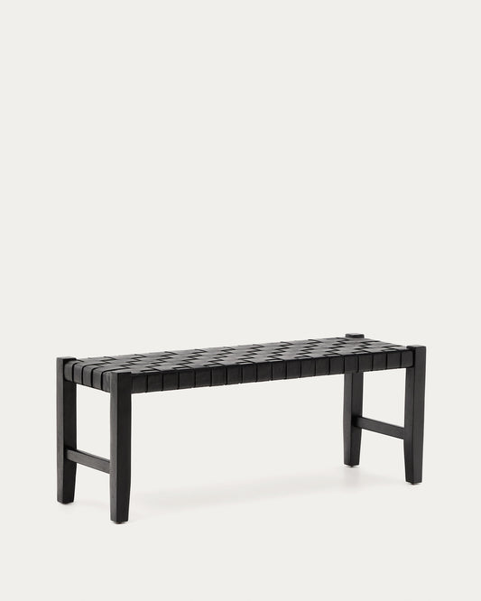 Banc Calixta en cuir et bois de acajou avec finition noire 120 cm
