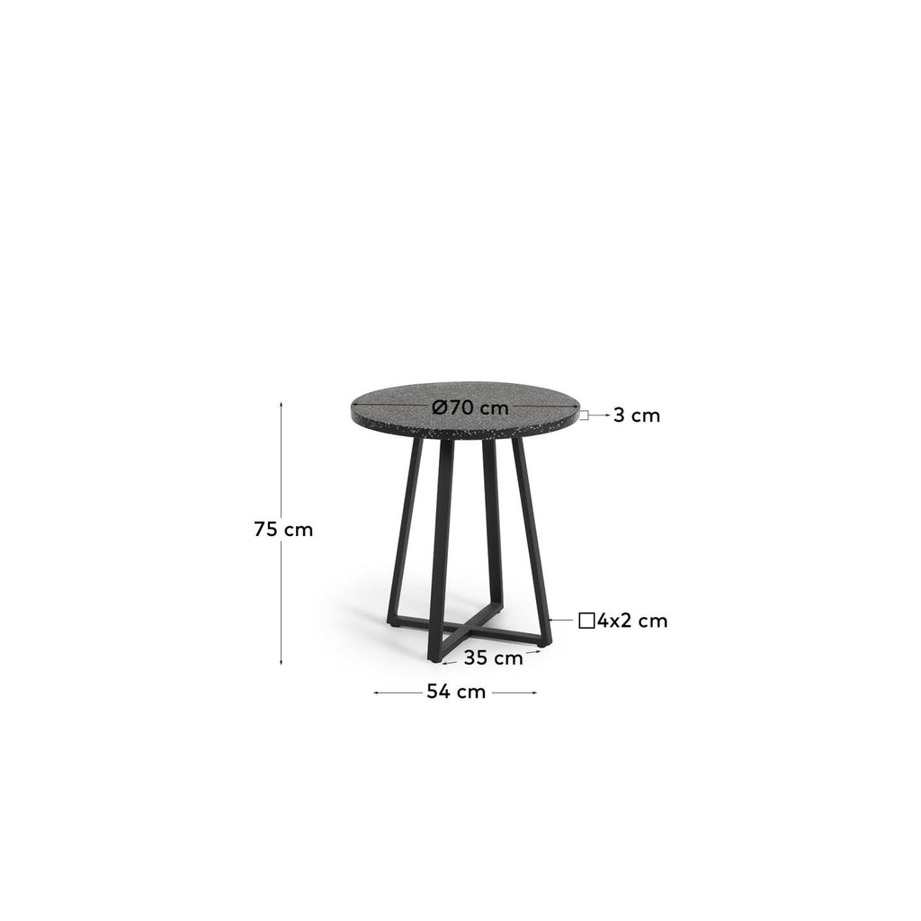 Table ronde Tella en terrazzo noir et pieds en acier Ø 70 cm
