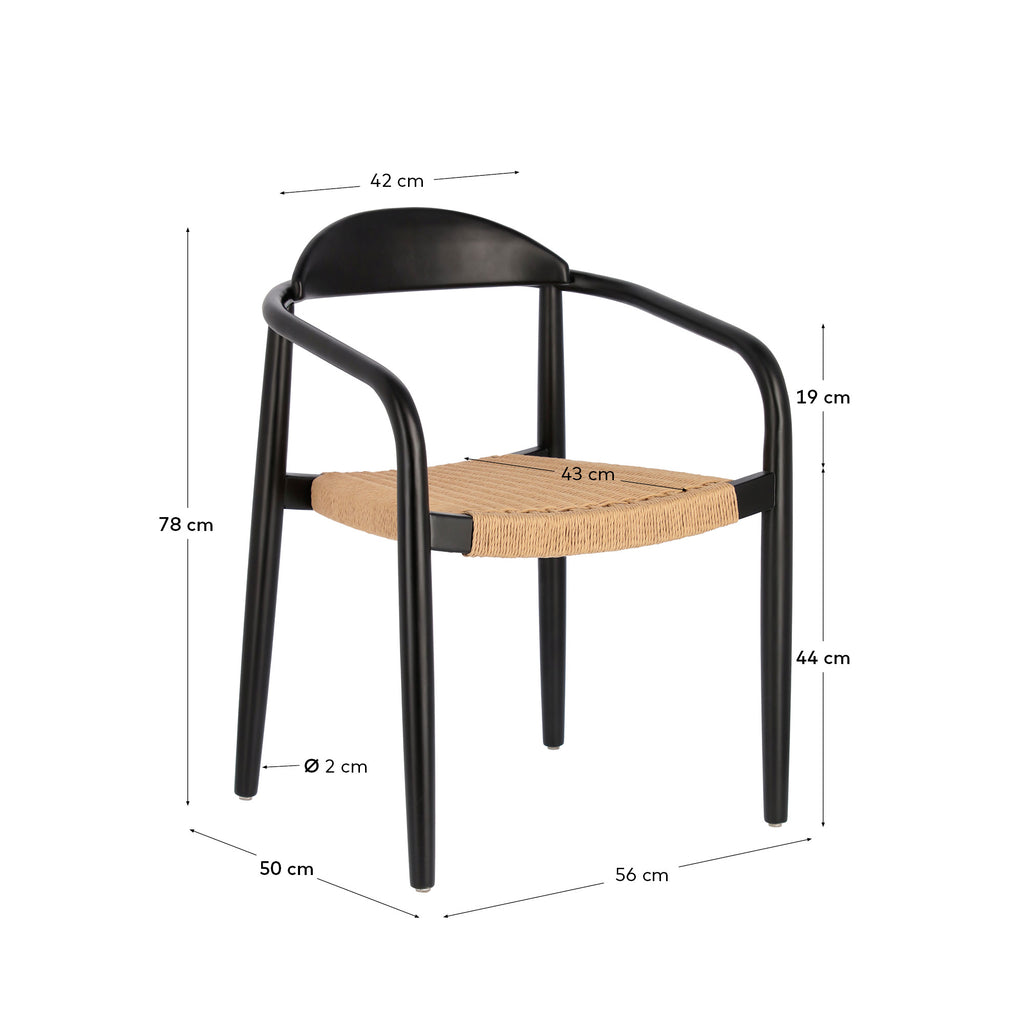 Chaise Nina en bois d'acacia finition noire et corde en papier beige FSC 100%