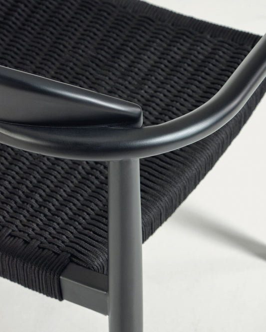 Chaise Nina en bois d'acacia finition noir mat et corde noire FSC 100%