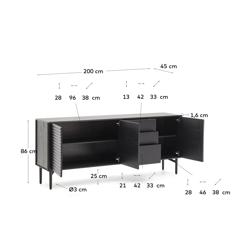 Buffet Lenon 3 portes et 3 tiroirs en bois et placage de chêne noir 200x86cm FSC Mix Credit