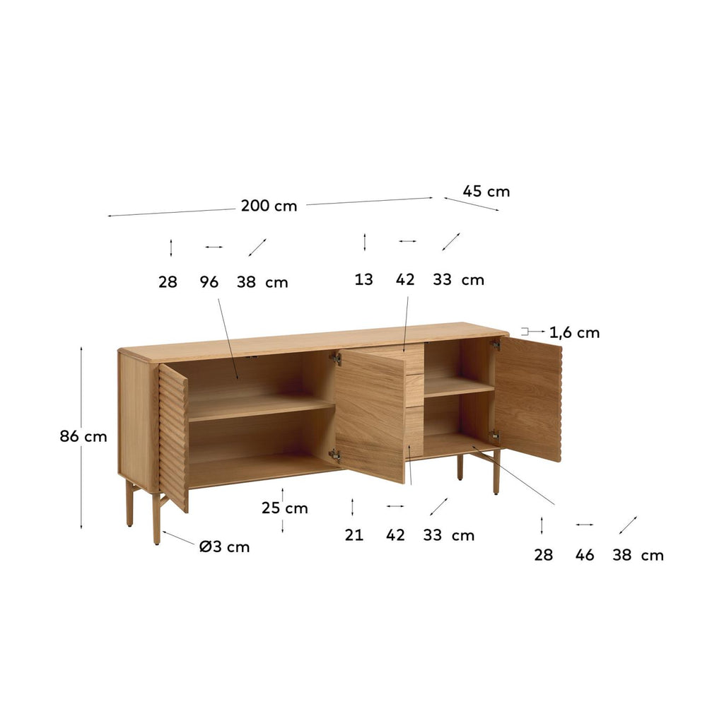 Buffet Lenon 3 portes et 3 tiroirs bois et placage chêne 200 x 86 cm FSC MIX Credit