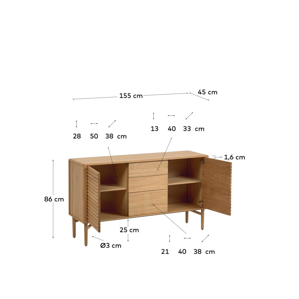 Buffet Lenon 2 portes et 3 tiroirs bois et placage chêne 155 x 86 cm FSC MIX Credit