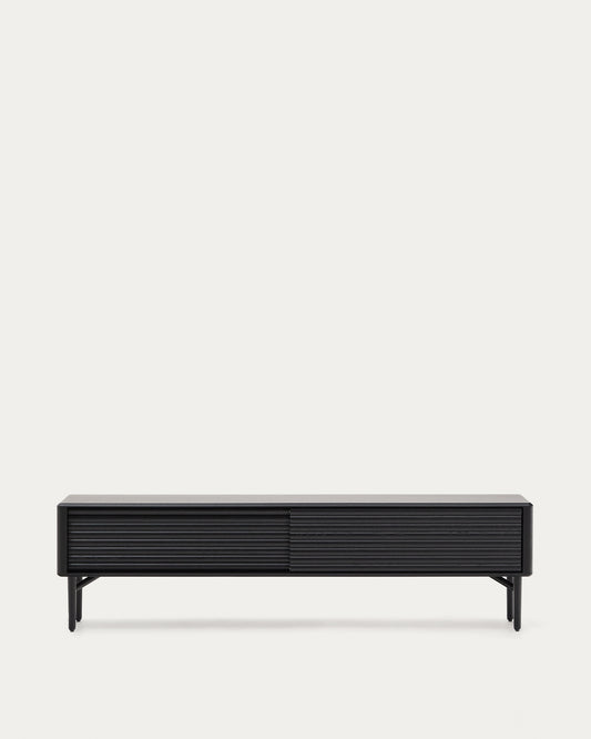 Meuble TV Lenon 2 portes en bois et placage de chêne noir 200x57 cm FSC Mix Credit