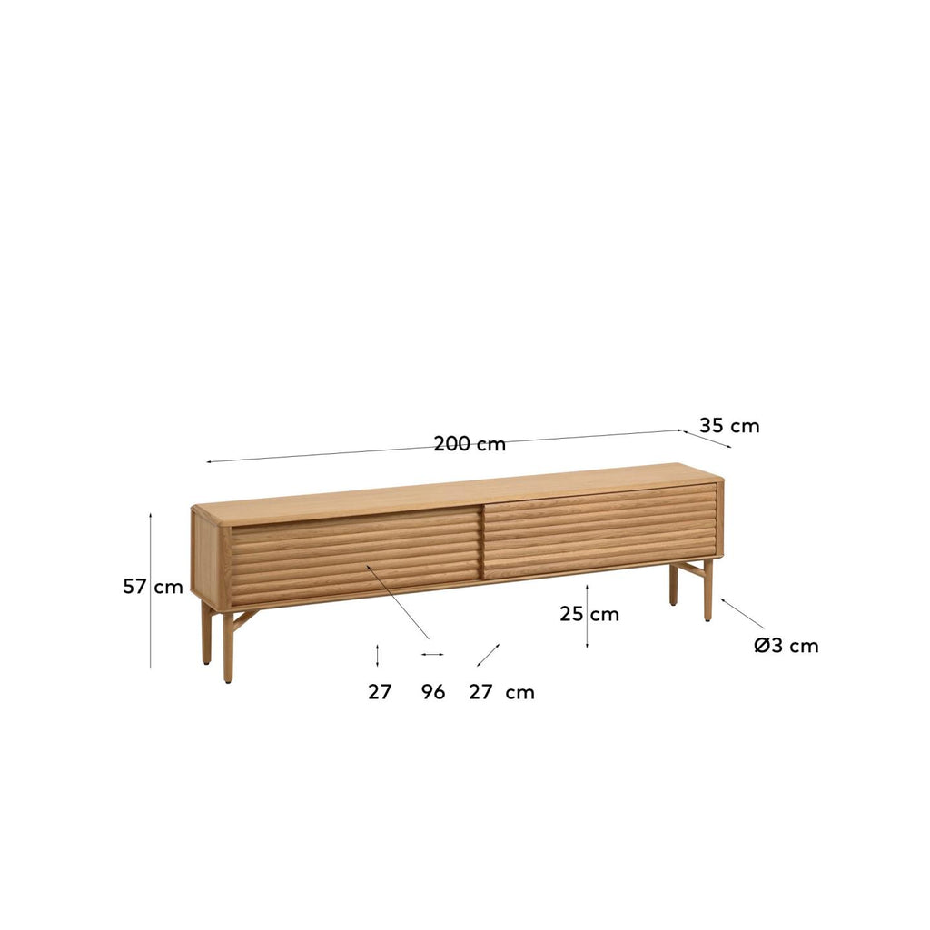 Meuble TV Lenon 2 portes en bois et placage de chêne 200 x 57 cm FSC MIX Credit