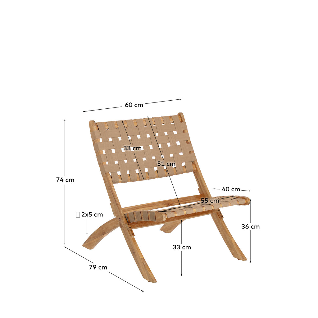 Fauteuil pliant Chabeli en bois d’acacia et corde beige FSC 100%