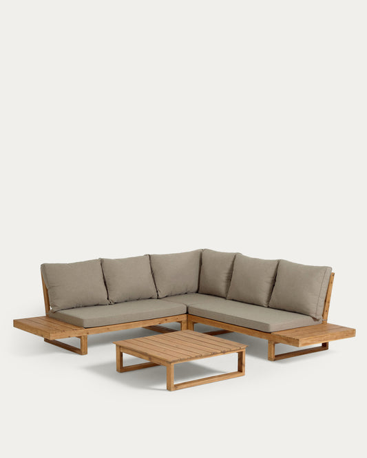 Salon de jardin d’angle Flaviina 5 places et table basse en bois d’acacia FSC 100 %