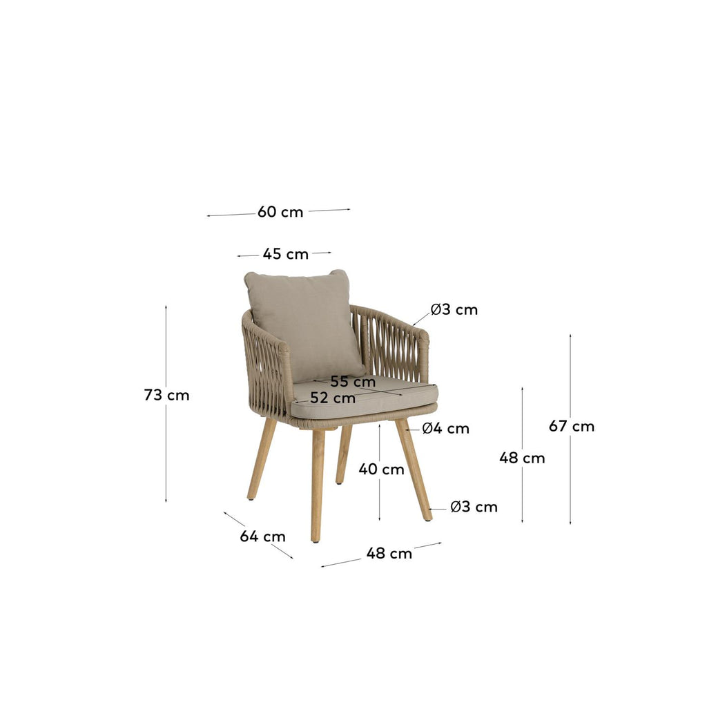 Chaise Hemilce en corde beige et pieds en bois d'acacia FSC 100%