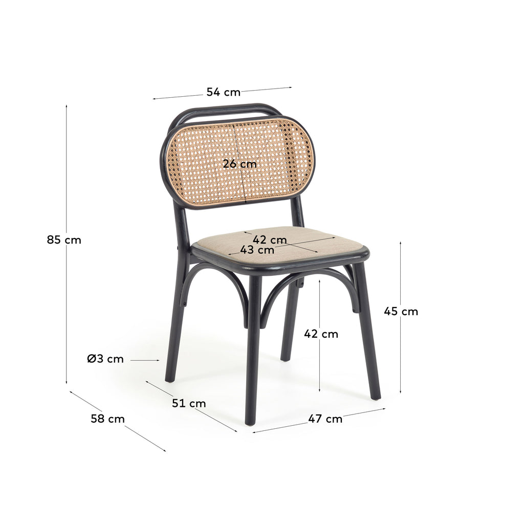 Chaise Doriane en bois d'orme finition laqué noir et siège en tissu