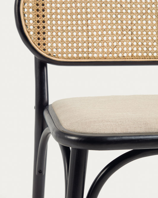 Chaise Doriane en bois d'orme finition laqué noir et siège en tissu