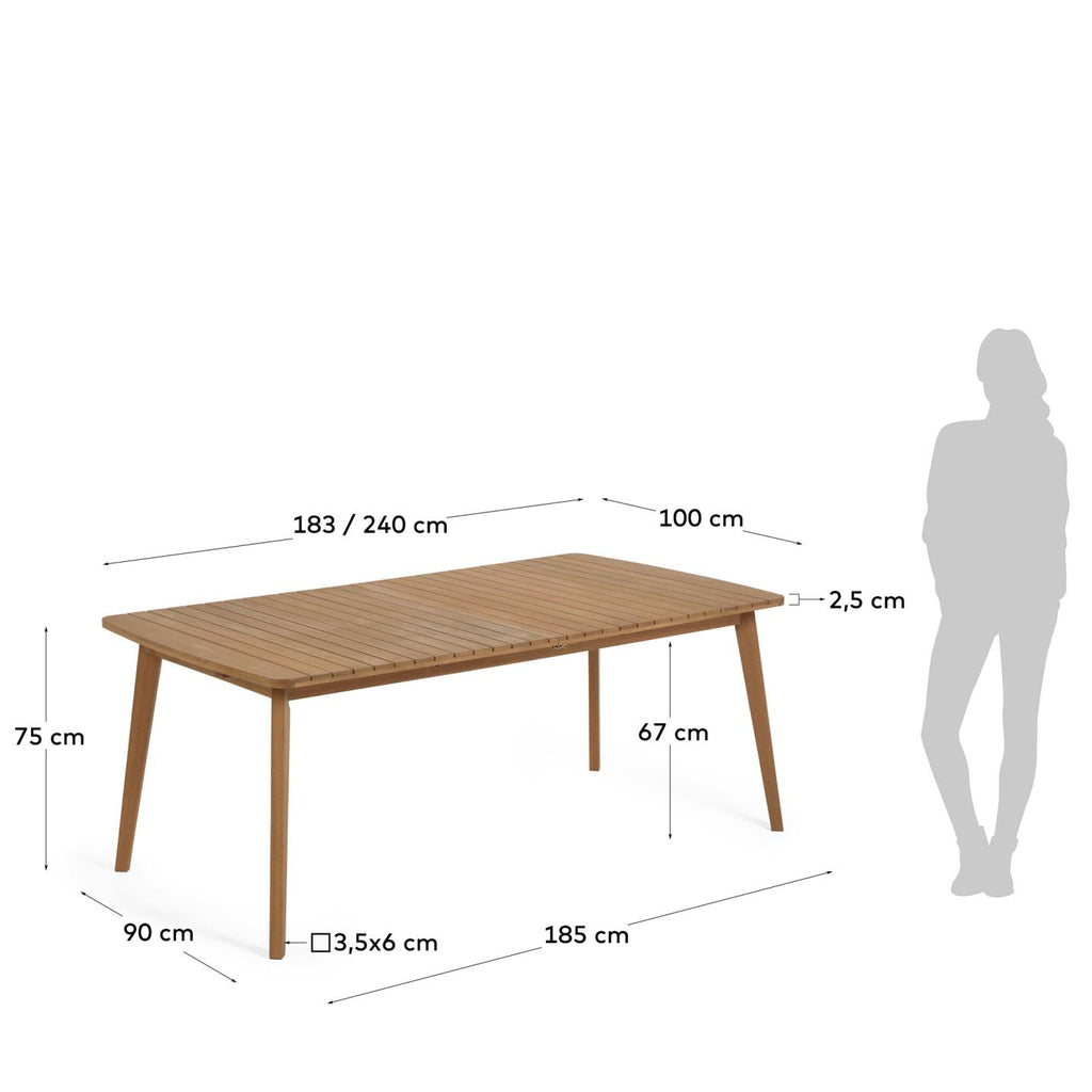 Table de jardin extensible Hanzel en bois d'eucalyptus 183 (240) x 100 cm FSC 100 %