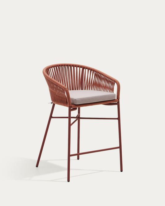 Tabouret Yanet en corde terracotta et acier galvanisé, hauteur 65 cm