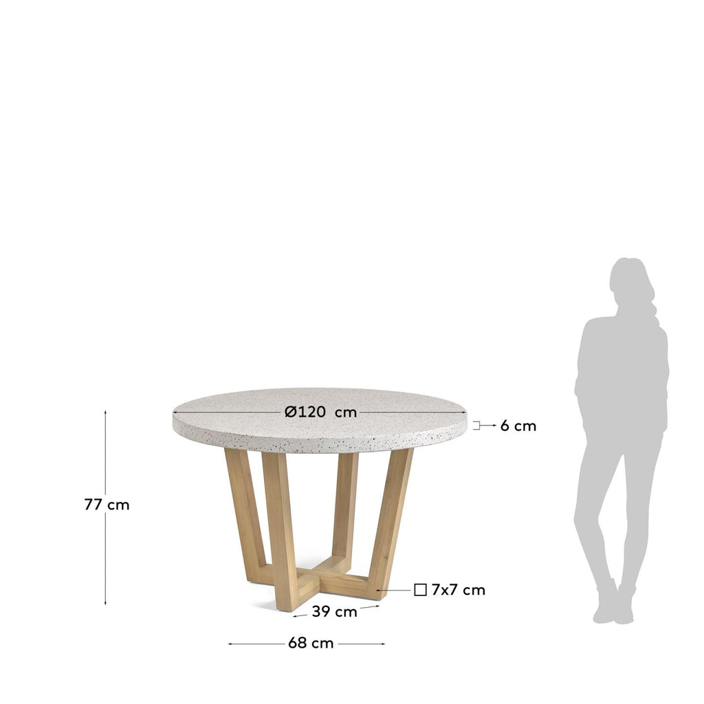 Table ronde Shanelle en terrazzo blanc et bois d'acacia Ø 120 cm