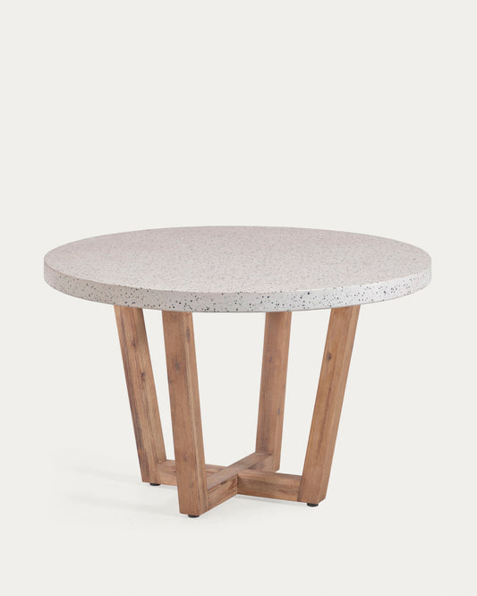 Table ronde Shanelle en terrazzo blanc et bois d'acacia Ø 120 cm