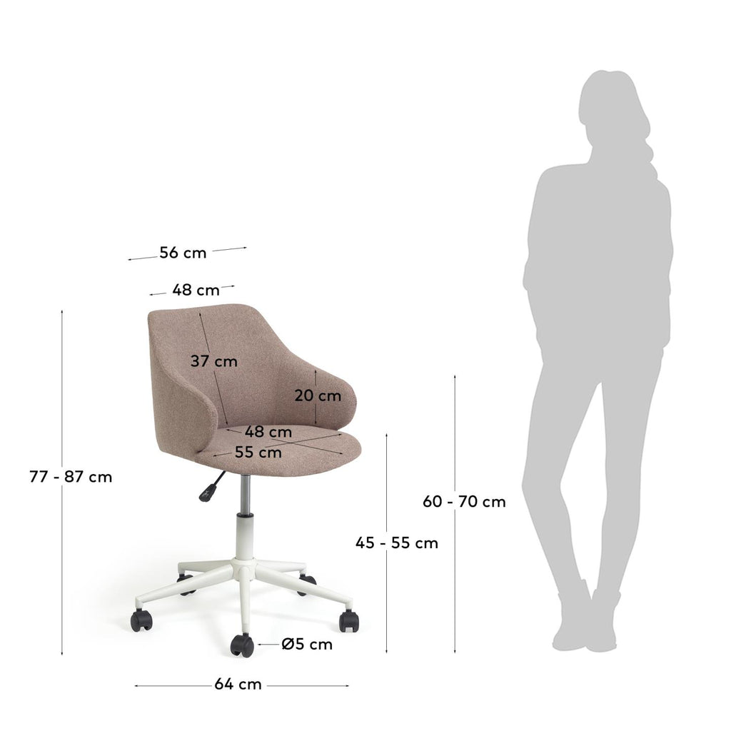 Chaise de bureau Einara rose et pieds en acier blanc mat