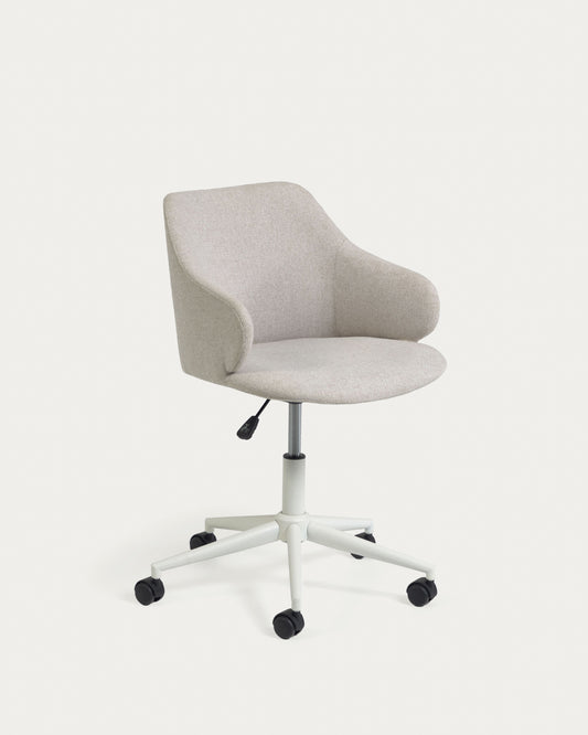 Chaise de bureau Einara gris clair et pieds en acier blanc mat