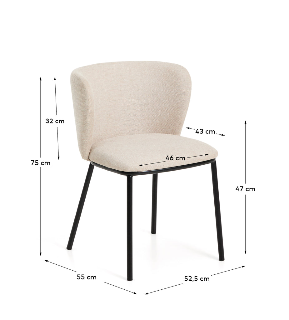 Chaise Ciselia ignifuge chenille beige et bois de frêne finition ton naturel FSC Mix Credit