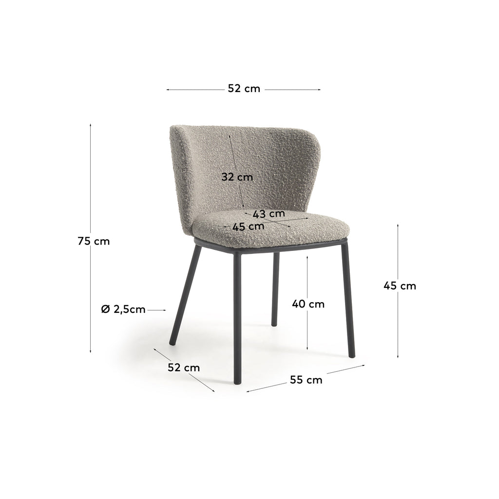 Chaise Ciselia bouclette gris et métal noir FR