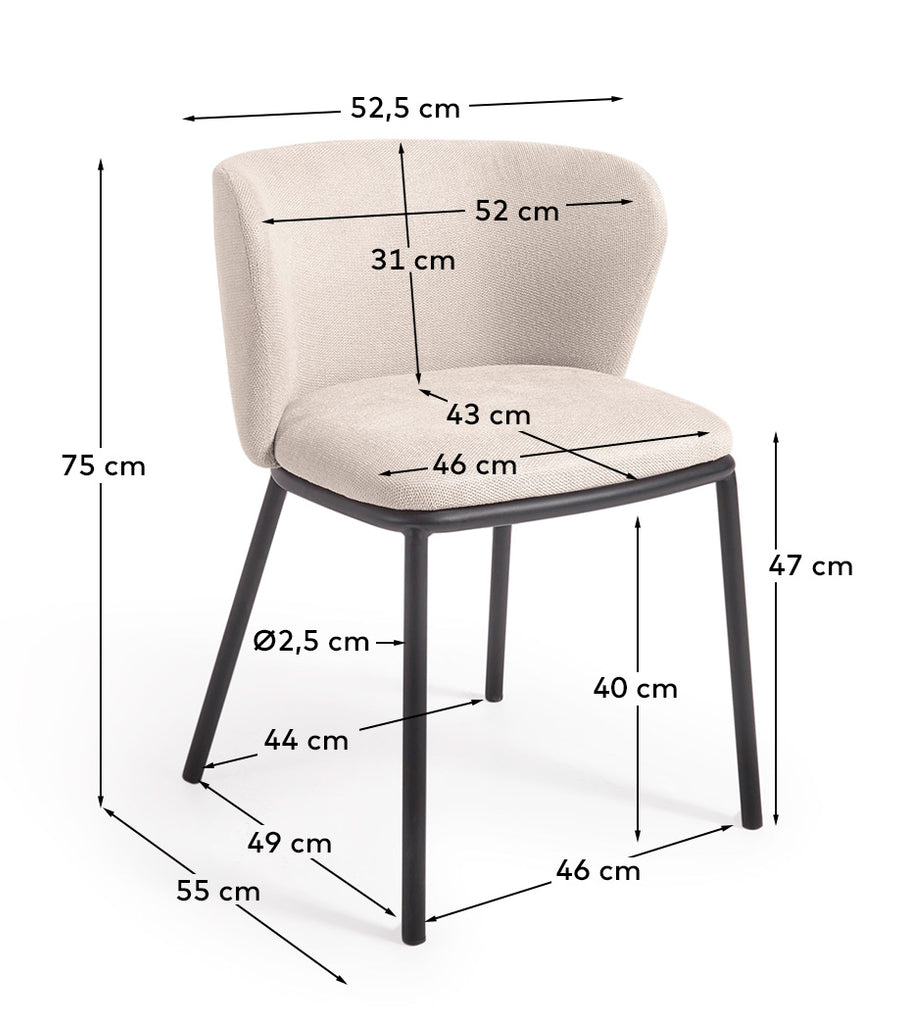 Chaise Ciselia en chenille beige et pieds en acier avec finition noire FSC Mix Credit