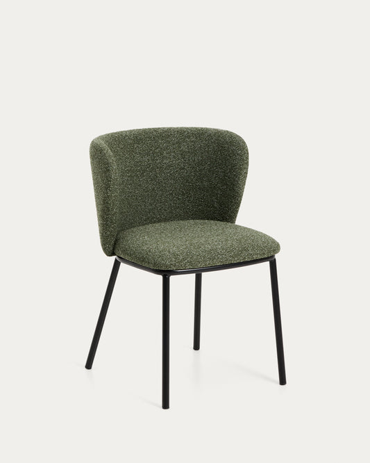 Chaise Ciselia en chenille épaisse vert foncé et pieds en acier avec finition noire FSC Mix Credit