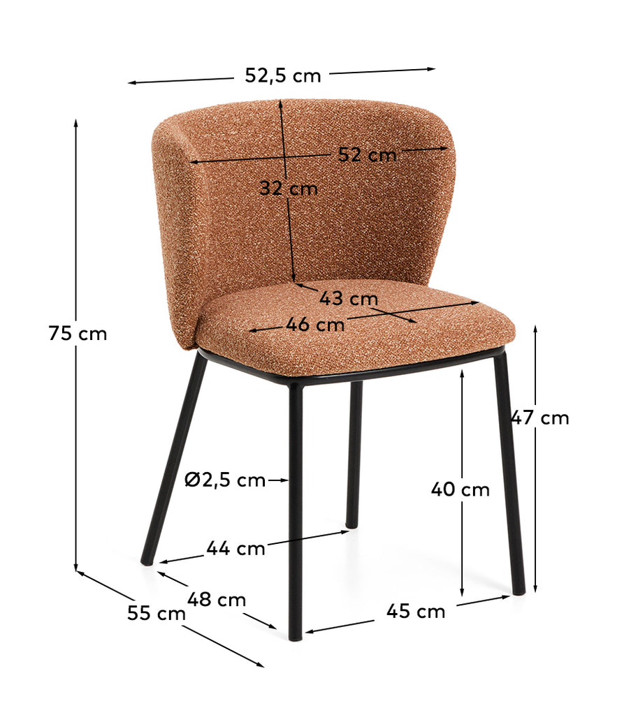Chaise Ciselia en chenille épaisse terracotta et pieds en acier avec finition noire FSC Mix Credit