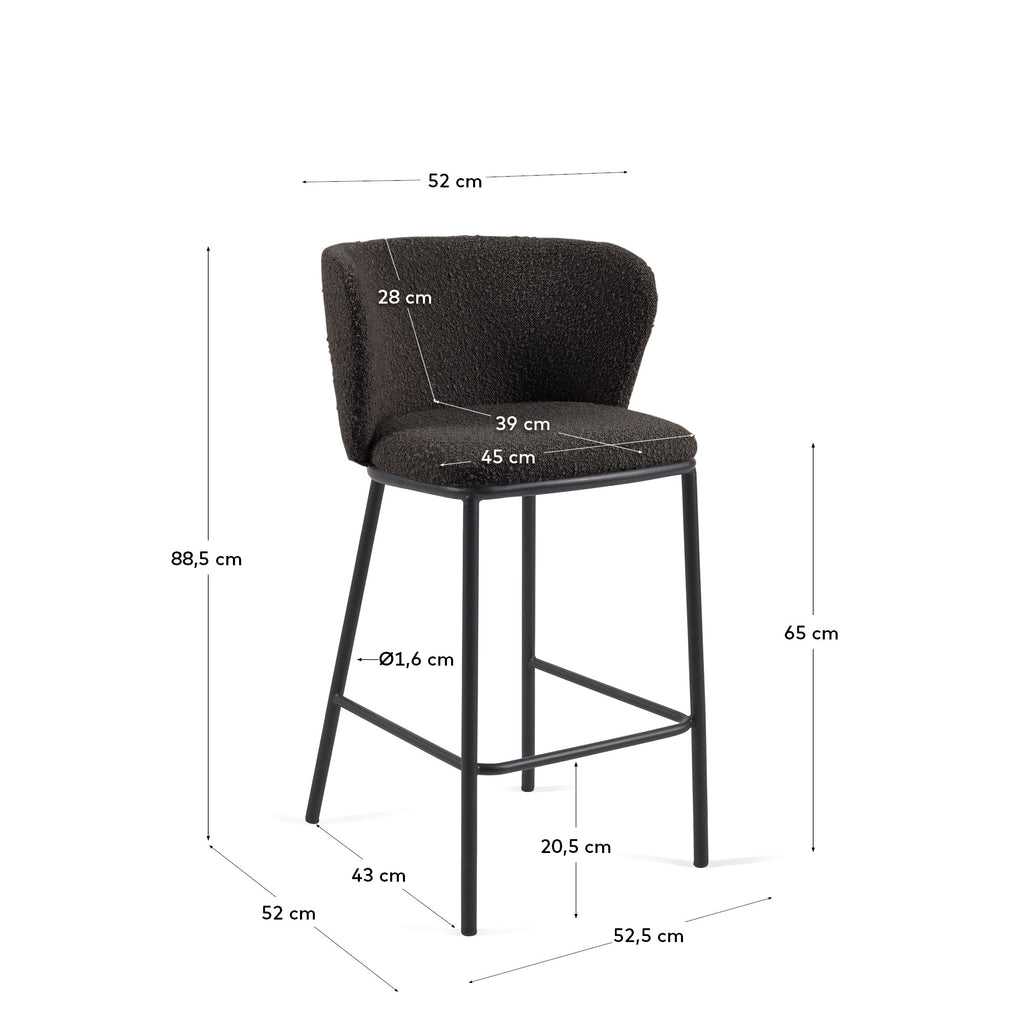Tabouret Ciselia en bouclette noire et pieds en acier noir hauteur 65 cm FSC Mix Credit