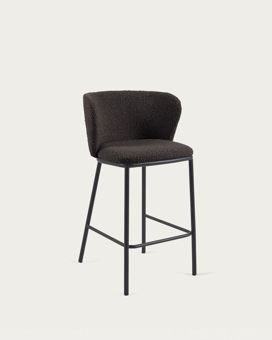 Tabouret Ciselia en bouclette noire et pieds en acier noir hauteur 65 cm FSC Mix Credit