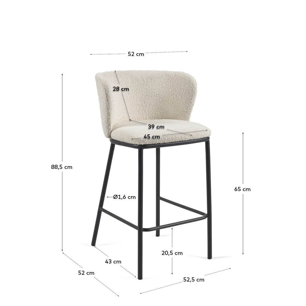 Tabouret Ciselia en bouclette blanche et pieds en acier noir hauteur 65 cm FSC Mix Credit