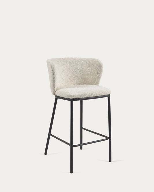 Tabouret Ciselia en bouclette blanche et pieds en acier noir hauteur 65 cm FSC Mix Credit