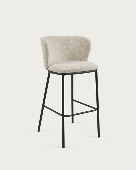 Tabouret Ciselia bouclette blanc et pieds en acier noir hauteur 75 cm FSC Mix Credit