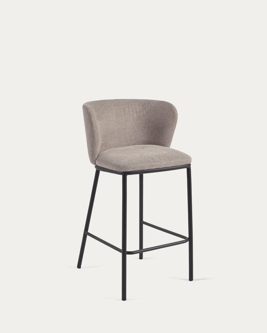 Tabouret Ciselia en chenille marron clair pieds en acier noir hauteur 65 cm FSC Mix Credit