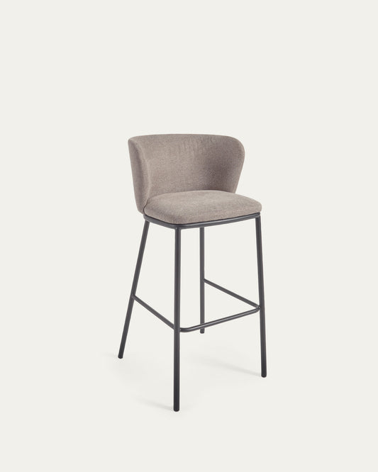 Tabouret Ciselia en chenille marron clair et pieds en acier noir 75 cm FSC Mix Credit