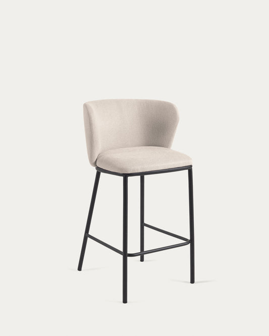 Tabouret Ciselia en chenille beige et pieds en acier noir hauteur 65 cm FSC Mix Credit