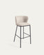Tabouret Ciselia en chenille beige et pieds en acier noir hauteur 75 cm FSC Mix Credit