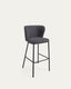 Tabouret Ciselia en chenille gris foncé et pieds en acier noir 75 cm FSC Mix Credit