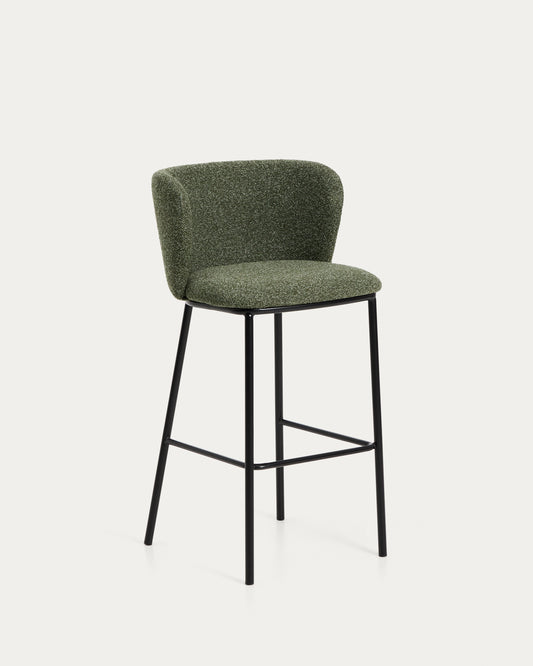 Tabouret Ciselia en chenille épaisse vert foncé et pieds en acier avec finition noire FSC Mix Credit 75 cm