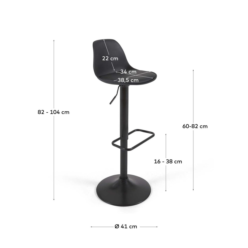 Tabouret Orlando - T en polyuréthane noir et acier noir mat 60-82 cm