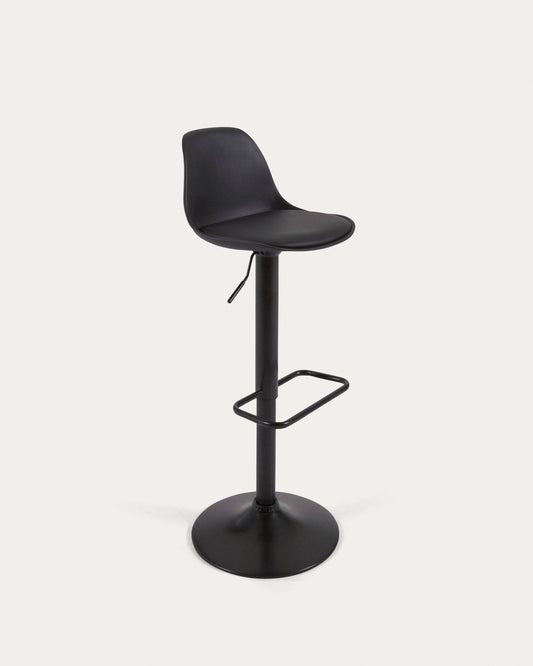 Tabouret Orlando - T en polyuréthane noir et acier noir mat 60-82 cm