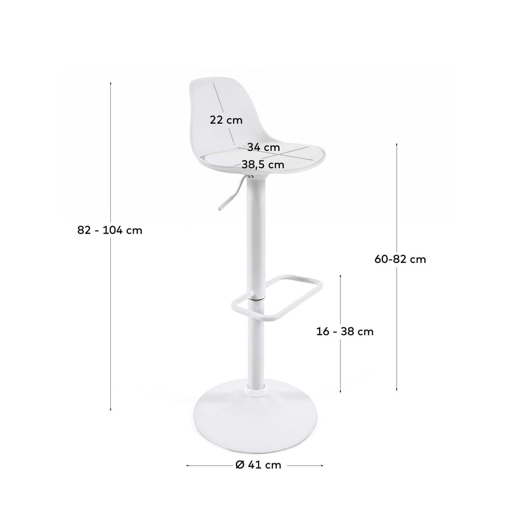 Tabouret Orlando - T en polyuréthane blanc et acier blanc mat 60-82 cm