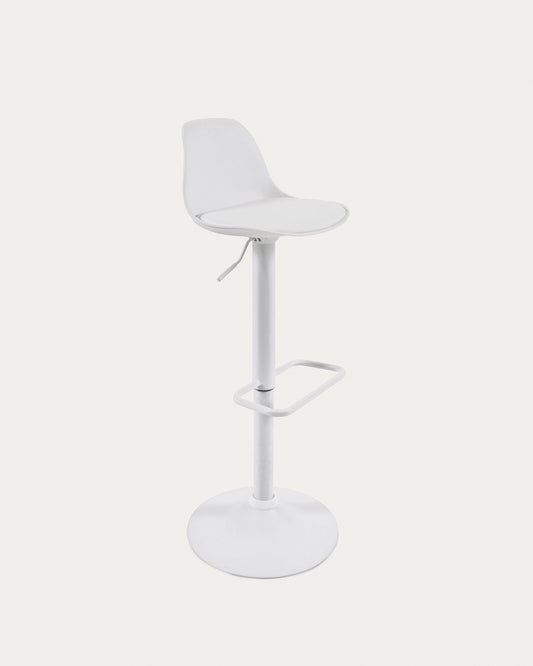 Tabouret Orlando - T en polyuréthane blanc et acier blanc mat 60-82 cm