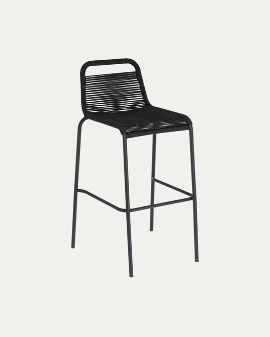 Tabouret Lambton en corde noire et acier finition noire hauteur 74 cm