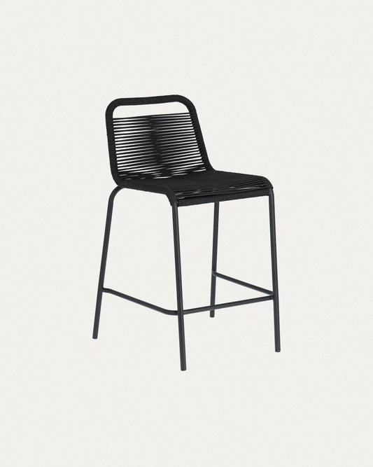 Tabouret Lambton en corde noire et acier finition noire hauteur 62 cm